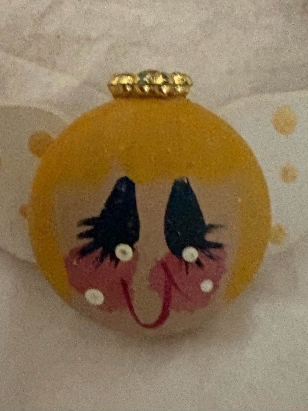 Yellow Enamel Smiley Angel Face Pin with Gold Accent